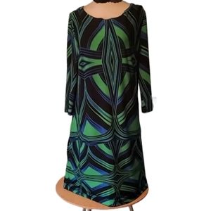 DANNY & NICOLE Black Green & Blue Design Dress 3/4 Sleeve Back Zipper 1X…